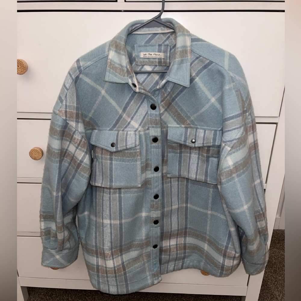 free people cabin cozy button plaid jacket